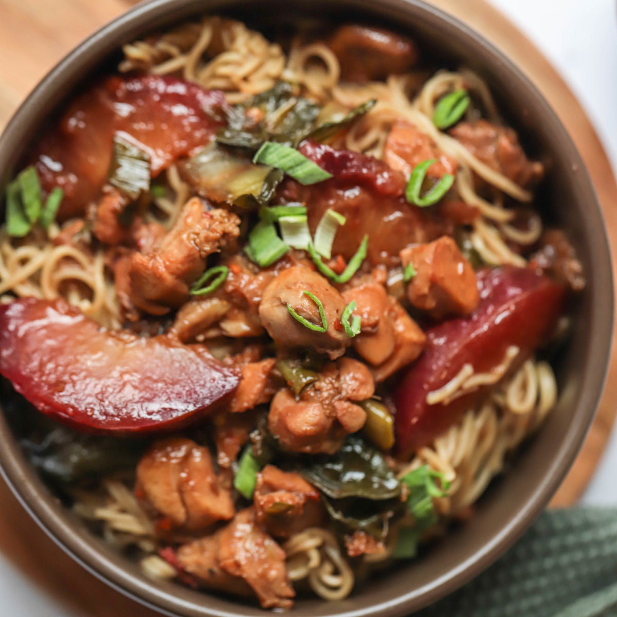 Chicken & Plum Stir Fry  with Bok Choy & Noodles