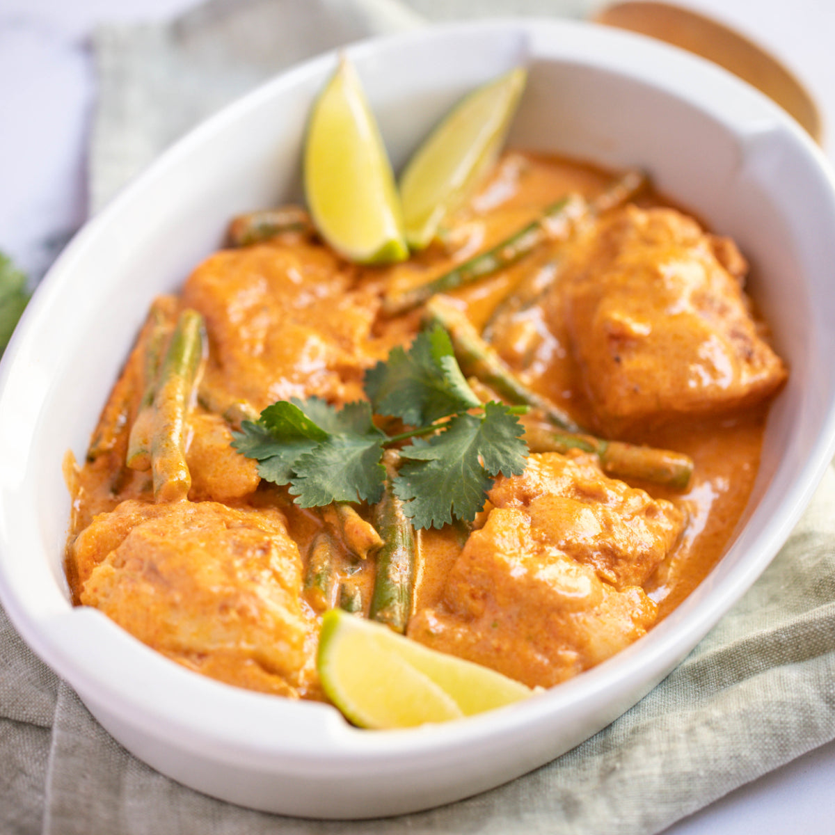 Cod In Curry Sauce  With Green Beans