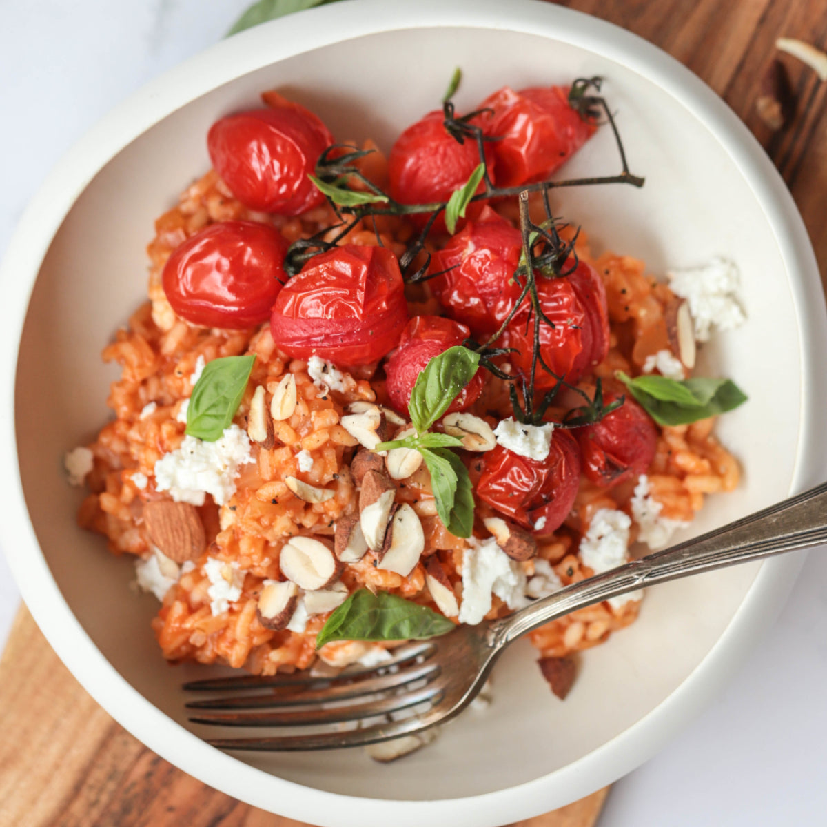 Tomato Risotto with Grilled Tomatoes, Almonds & Basil