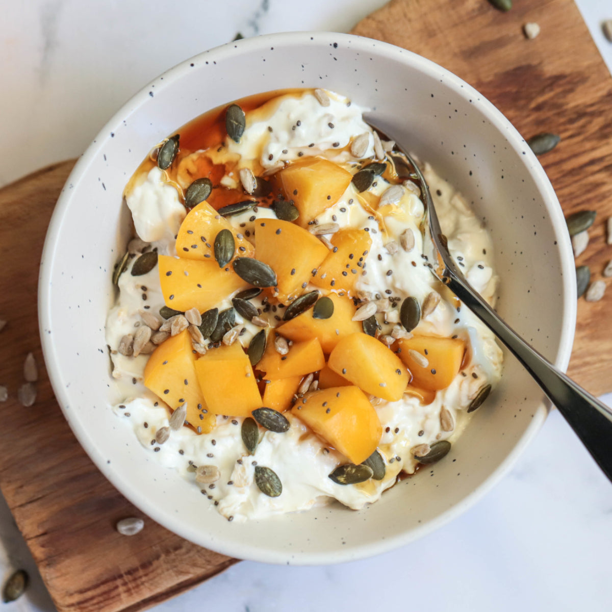 Yogurt with Oats, Mixed Seeds & Ginger Syrup