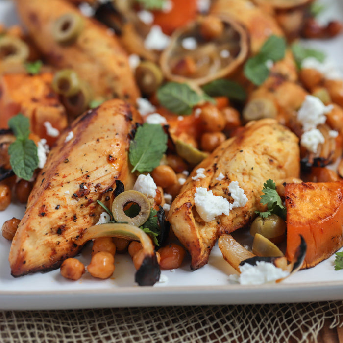 Harissa Chicken with Chickpeas & Sweet Potatoes