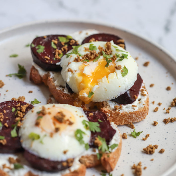 Whipped Feta & Beet Toast with Poached Egg