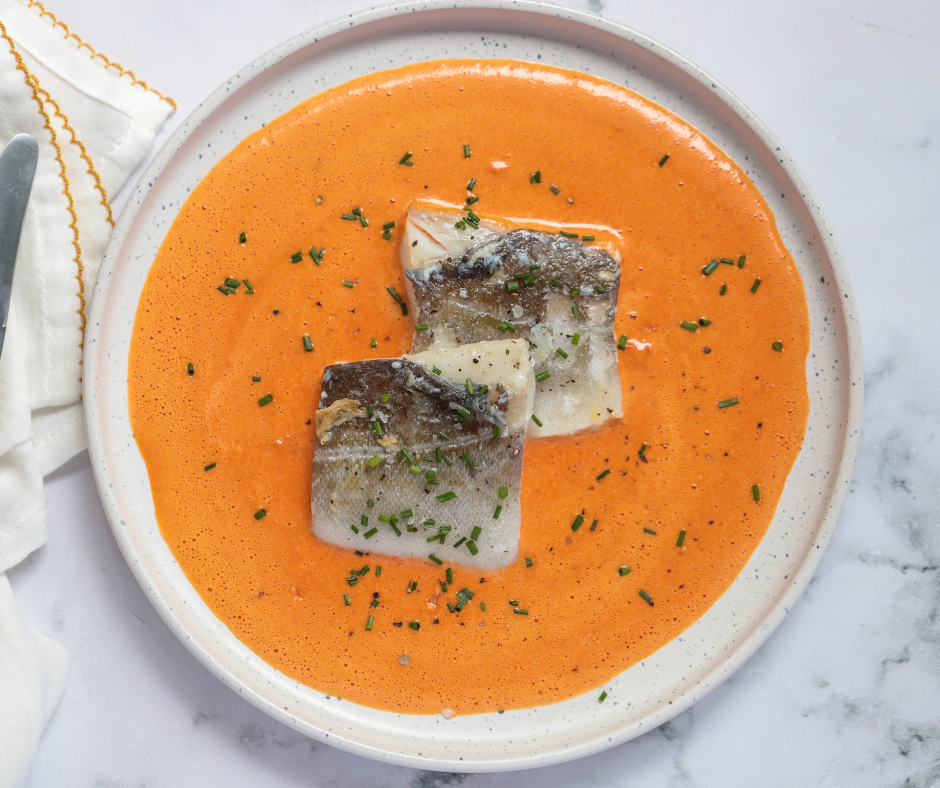 Cod with Creamy Roasted Pepper Sauce